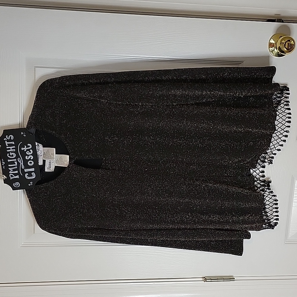 Ronni Nicole by Ouida 2 Piece Blouse Set Medium Black Gold Sparkles Fringe